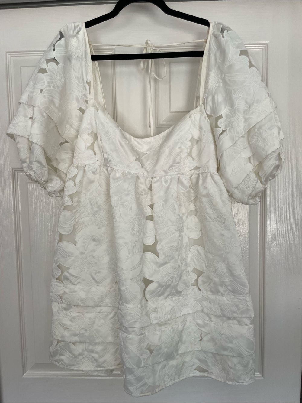 For Love & Lemons White Puff-Sleeve Eyelet Mini Dress - Picture 2 of 8
